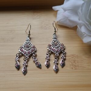 Elegant Silver and Pink Dangle Earrings